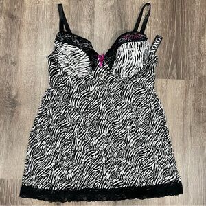 XOXO Zebra Print Black White Mesh Lace Babydoll Push Up Lingerie Dress Size 1X